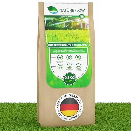 Produktbild: Rasensamen Schnellkeimend Trockenresistent - Dürreresistenter Rasen Made in Germany - Premium Grassamen bei Hitze und Trockenheit - Trockenrasen Samen 0,5kg