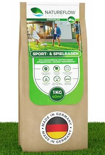 Produktbild: Rasensamen Sport und Spielrasen 1 kg extra robust - Schnell wachsender Nachsaat Rasen - Rasensaat Spiel- und Sportrasen Made in Germany - Premium Grassamen schnellkeimend - Rasensamen schnellkeimend