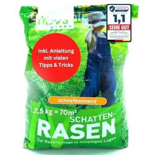 Produktbild: Rasensamen schnellkeimend Schattenrasen 2,5kg = 70m² Frühjahr - SEHR GUT getestet - trockenresistent | Rasen Reparatur, Rasen Nachsaat, Neuansaat
