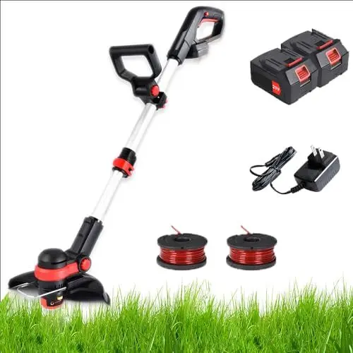 Produktbild: Rasentrimmer Elektrisch，Rasenmäher Akku Mit Antrieb 21 V，Motorsense 30cm Schnittkreis，180° Trimmwinkel，Freischneider für Gartengeräte