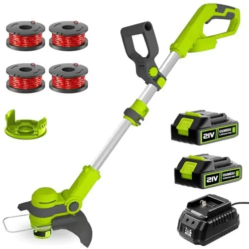 Produktbild: Rasentrimmer mit Akku für Makita Rasentrimmer, 21V Elektrischer Rasentrimmer mit 2.0Ah Batterie und Ladegerät, 2-in-1Rasentrimmer/Freischneider(30 cm Schnittbreite Faden, Wird mit 4 Spulen geliefert)