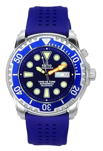 Produktbild: RATIO FreeDiver Heliumsichere Taucheruhr Mit Saphirglas - Automatisch, 1000M Wasserdicht für Herren, Blau, Klassisch