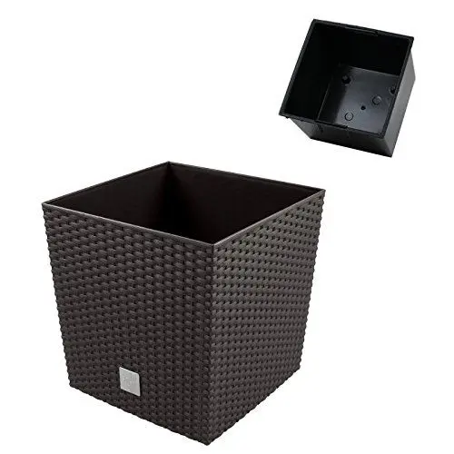Produktbild: Rato-Topf 15,8 Liter mit Pflanzschale in dunkler Ockerfarbe 26,2 x 26,2 x 26,6 cm.
