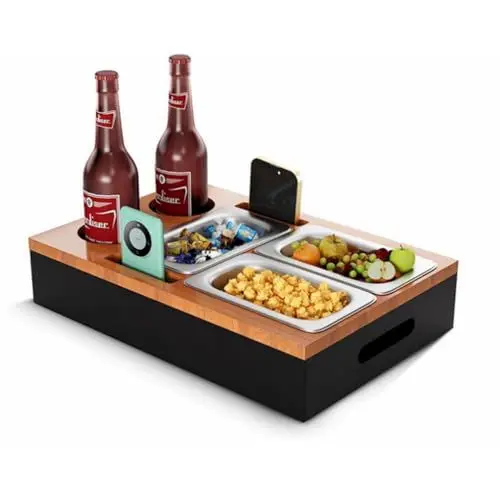 Produktbild: RATSTONE Couchbar Snackbox,Couchbar,Couch Bar,Sofabar, Couchtisch von Sofa Organizer, Snackbar Sofatablett, Mehrzweck-Sofatablett mit abnehmbarem Weinregal und Snackablage