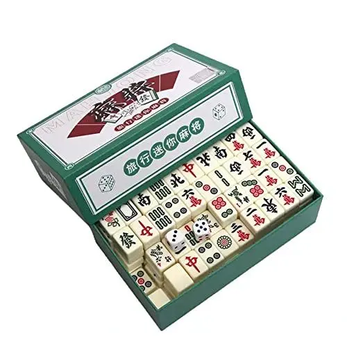 Produktbild: RATSTONE Mahjong,Mini Mahjong Set Box Portable Traditionelles Chinesisches Mahjong Set mit 144 Mahjong Steinen, Familienspiel Party Freunde Partyspiel Tabletop Spiel Brettspiel