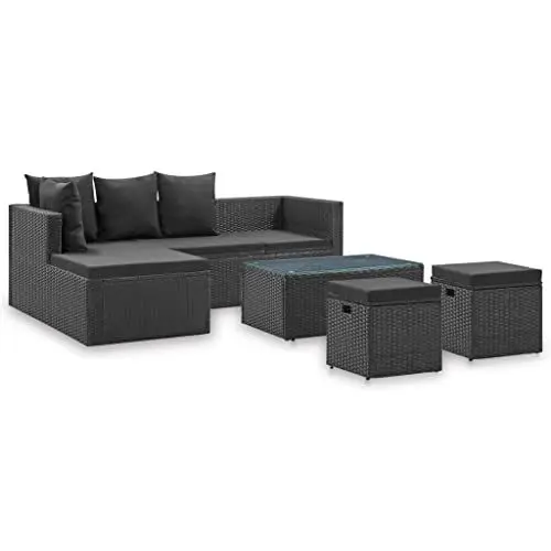 Produktbild: Rattan Gartenmöbel Set, Patio Möbel Lounge Sofa Set mit Kissen, Sofa & Glas Top Tisch, Balkon Möbel, Wohnzimmer Sofa Couch für Indoor Garten Pool Hinterhof, Gartenlounge für Garten,Terrasse