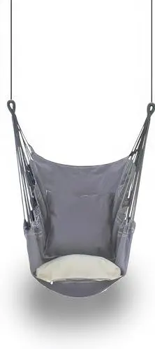 Produktbild: Rattanland® Hängesessel mit Kissen für Balkon, Outdoor, Indoor - Schaukel - Hängestuhl bis 150 kg - Hängesessel ohne Gestell - Hängeschaukel - Outdoor Sessel - Balkon Sessel (Grau)