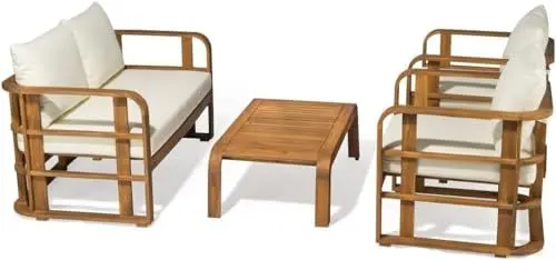 Produktbild: rattanland HOME & GARDEN Ratanland | Budapester Gartenmöbel Set Holz Akazienarten mit 2 Sesseln, Einer Bank und Gartentisch