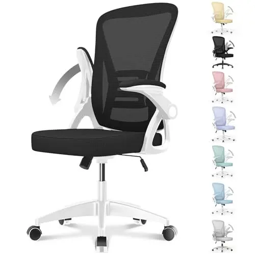 Produktbild: rattantree Bürostuhl mit Hochklappbaren Armlehnen, Ergonomischer Schreibtischstuhl mit Lendenwirbelstütze, Höhenverstellbar, Platzsparend, Drehstuhl für das Büro