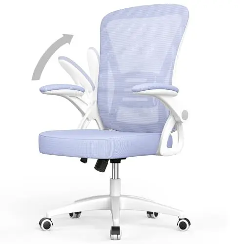 Produktbild: rattantree Bürostuhl mit Hochklappbaren Armlehnen, Ergonomischer Schreibtischstuhl mit Lendenwirbelstütze, Höhenverstellbar, Platzsparend, Drehstuhl für das Büro, Lila