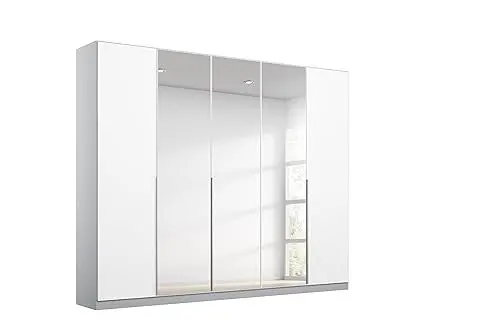Produktbild: Rauch Möbel Alabama Drehtürenschrank Schrank Kleiderschrank Weiss/Grau mit Spiegel, 5-türig, Inklusive Zubehörpaket Classic, 3 Kleiderstangen, 6 Einlegeböden, BxHxT 226x229x54 cm
