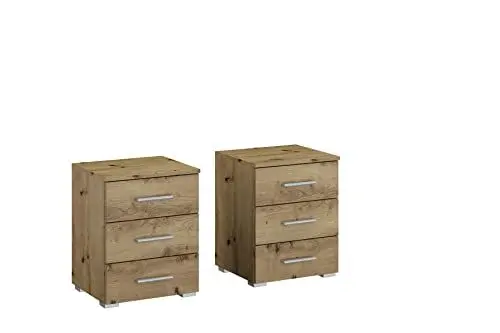 Produktbild: Rauch Möbel Base Nachttisch-Paar, 2 Nachtkommoden, Eiche Artisan, Holz, 3 Schubladen, BxHxT 40x52x40 cm
