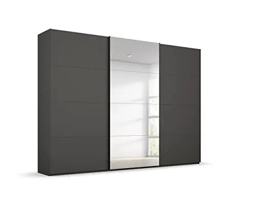 Produktbild: Rauch Möbel Beluga Schwebetürenschrank Schrank Kleiderschrank Graphit mit Spiegel, Schwarz, 3-türig,Inklusive 3 Kleiderstangen, 3 Einlegeböden, BxHxT 270x236x69 cm
