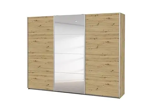 Produktbild: Rauch Möbel Caracas Schrank Kleiderschrank Schwebetürenschrank, Eiche Artisan, Holz, 3-trg., inkl. Zubehörpaket Classic 3 Kleiderstangen, 5 Einlegeböden, 1 Hakenleiste, BxHxT 271x210x62 cm