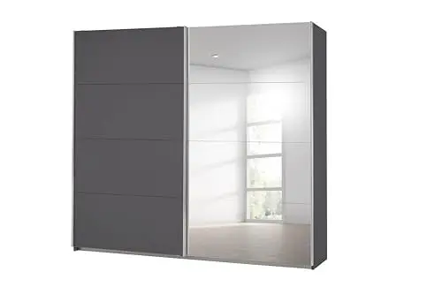 Produktbild: Rauch Möbel Caracas Schrank Kleiderschrank Schwebetürenschrank, Grau metallic, Schwarz, 2-trg., inkl. Zubehörpaket Classic 2 Kleiderstangen, 4 Einlegeböden, 1 Hakenleiste, BxHxT 226x210x62 cm