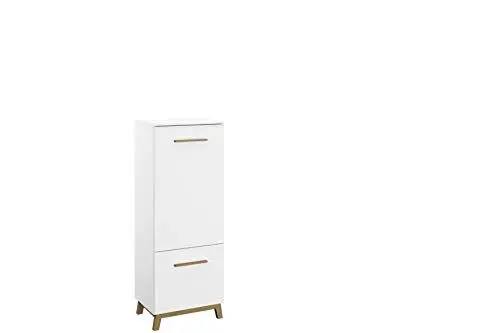 Produktbild: Rauch Möbel Carlsson Kommode in Weiß, Griffe/Füße Eiche Massiv, 1-türig mit 1 Schublade inklusive Zubehörpaket Basic 2 Einlegeböden, BxHxT 47x127x42 cm
