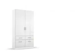 Produktbild: Rauch Möbel Celle Schrank Drehtürenschrank in Weiß / Hochglanz Weiß, 2-türig mit 4 Schubladen, inkl. Zubehörpaket Basic 1 Kleiderstange 2 Einlegeböden, BxHxT 91x197x54 cm