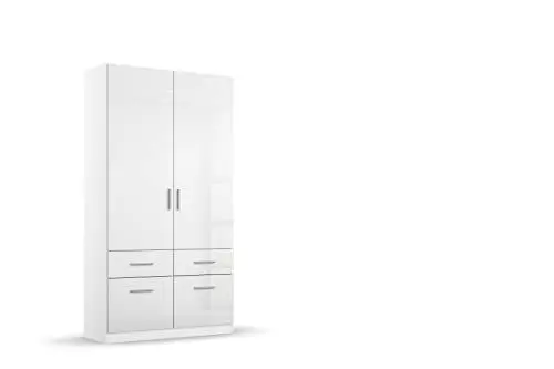 Produktbild: Rauch Möbel Celle Schrank Drehtürenschrank in Weiß / Hochglanz Weiß, 2-türig mit 4 Schubladen, inkl. Zubehörpaket Basic 1 Kleiderstange 2 Einlegeböden, BxHxT 91x197x54 cm