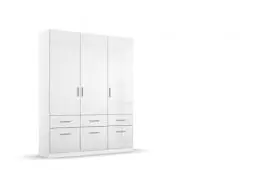 Produktbild: Rauch Möbel Celle Schrank Drehtürenschrank in Weiß / Hochglanz Weiß, 3-türig mit 6 Schubladen, inkl. Zubehörpaket Basic 1 Kleiderstange 2 Einlegeböden, BxHxT 136x197x54 cm