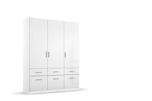 Produktbild: Rauch Möbel Celle Schrank Drehtürenschrank in Weiß / Hochglanz Weiß, 3-türig mit 6 Schubladen, inkl. Zubehörpaket Basic 1 Kleiderstange 2 Einlegeböden, BxHxT 136x197x54 cm