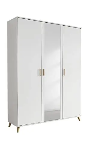 Produktbild: Rauch Möbel Falun Drehtürenschrank Schrank Kleiderschrank Weiss mit Spiegel, 3-türig, inklusive 1 Kleiderstange, 4 Einlegeböden, BxHxT 137x203x53 cm