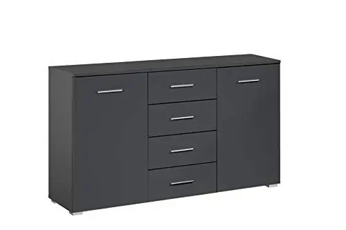 Produktbild: Rauch Möbel Flexx Schlafzimmer Kommode, Kommode 2-türig mit 4 Schubladen in Grau metallic, Schwarz, BxHxT 140 x 81 x 42 cm
