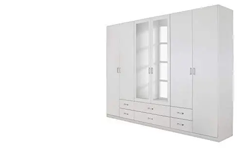 Produktbild: Rauch Möbel Gamma Schrank Drehtürenschrank Kleiderschrank in Weiß mit Spiegel 6-türig, inklusive Zubehörpaket Basic 3 Kleiderstangen, 3 Einlegeböden BxHxT 271 x 210 x 54 cm