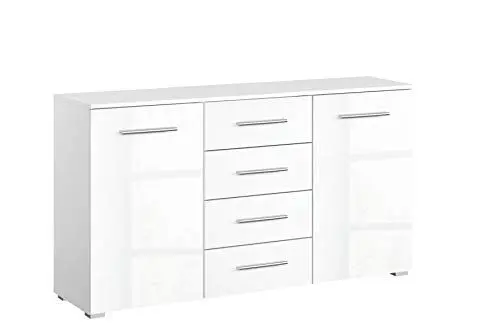 Produktbild: Rauch Möbel Imposa Nachttisch, 4 Schubladen, 1 Tür in Hochglanz weiß/aplinweiß, 140 x 42 x 81 cm