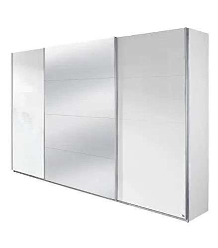Produktbild: Rauch Möbel Imposa Schrank Kleiderschrank Schwebetürenschrank in Hochglanz Weiß mit Spiegel 3-türig inkluisve Zubehörpaket Basic 4 Kleiderstangen, 4 Einlegeböden BxHxT 316 x 210 x 62 cm