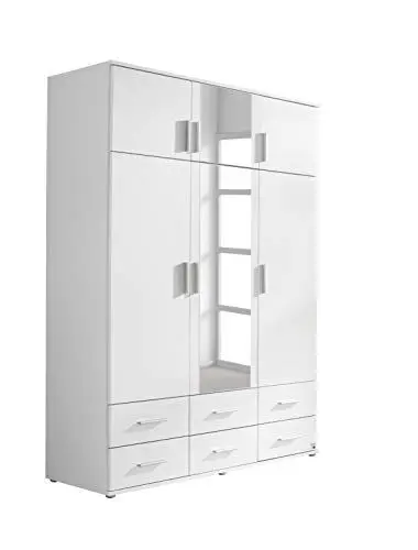 Produktbild: Rauch Möbel Kemi Schrank Drehtürenschrank Kleiderschrank in Weiß mit Spiegel und 6 Schubladen 6-türig, inklusive Zubehörpaket Basic 1 Kleiderstange, 3 Einlegeböden BxHxT 136 x 194 x 53 cm