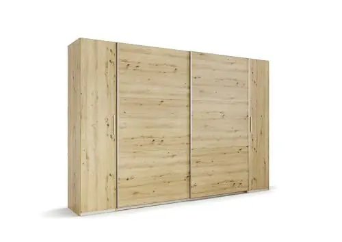 Produktbild: Rauch Möbel Kronach, Kombischrank, Schrank, Kleiderschrank, Schwebetürenschrank, Eiche Artisan, Holz, 4-türig, Inklusive 2 Kleiderstangen, 10 Einlegeböden, BxHxT 311x210x59cm