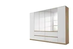 Produktbild: Rauch Möbel Mainz Schrank Kleiderschrank Drehtürenschrank Weiß/Eiche Sonoma, Holz, 6-türig Spiegel, 4 Schubladen inkl. Zubehörpaket Basic 4 Einlegeböden, 4 Kleiderstangen, grifflos BxHxT 271x210x54 cm