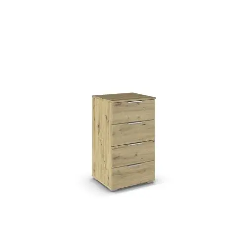 Produktbild: Rauch Möbel Mars Kommode, Nachttisch, Schubladenkommode, Aufbewahrungsschrank, Nachtschrank für Boxspringbett, 4 Schubladen, Farbe Eiche Artisan, Holz, 47x81x42cm