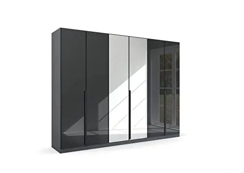 Produktbild: Rauch Möbel Modern by Quadra Spin Schrank Drehtürenschrank, Weiß-Glas Weiß, 6-TRG. mit Spiegel, inkl. 3 Kleiderstangen, 3 Einlegeböden, BxHxT 271x210x54 cm