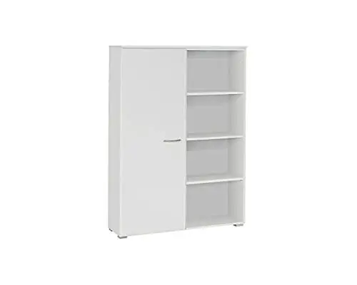 Produktbild: Rauch Möbel Noosa, Regal, Bücherregal, Regal mit Türe, Standregal, Aufbewahrungsregal, 1-türig mit 3 Ablagefächern, Farbe Alpinweiß/Eiche Sonoma, 92x131x34cm