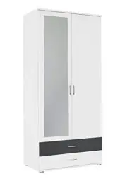 Produktbild: Rauch Möbel Noosa Schrank Drehtürenschrank, Weiß / Grau Metallic, 2-türig mit Spiegel und 2 Schubladen, inkl. Zubehörpaket Basic 1 Kleiderstange, 1 Einlegeboden BxHxT 85x188x52 cm