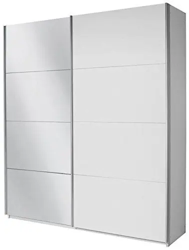 Produktbild: Rauch Möbel Quadra Kleiderschrank, Schwebetürenschrank, 2-türig, 1 Spiegeltür, inkl. Zubehörpaket Basic 6 Einlegeböden 3 Kleiderstangen, Farbe Alpinweiß, BxHxT 226x229x62cm