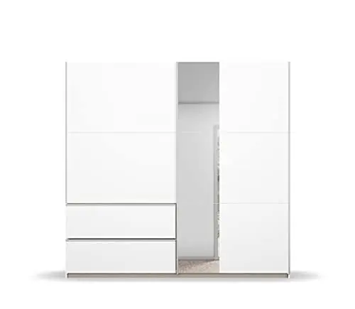 Produktbild: Rauch Möbel Sevilla Schrank Kleiderschrank Schwebetürenschrank, Weiß, Griffleisten alufarbig, 2-türig mit Spiegel, inkl. 2 Kleiderstangen, 2 Einlegeböden BxHxT 218x210x59 cm