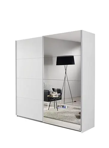 Produktbild: Rauch Möbel Subito Schrank Schwebetürenschrank Kleiderschrank Weiss mit Spiegel, 2-türig, inkl. 2 Kleiderstangen, 2 Einlegeböden, BxHxT 136x197x61 cm