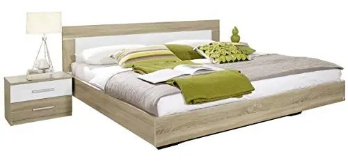 Produktbild: Rauch Möbel Venlo Bett Doppelbett mit 2 Nachttischen, Eiche Sonoma / Weiß, Liegefläche 180x200 cm, Stellmaß Bett-Anlage inklusive Nachttische BxHxT 285x83x205 cm