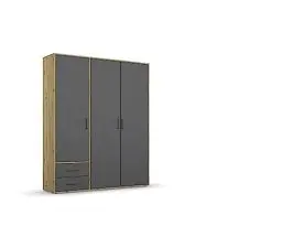 Produktbild: Rauch Möbel Voyager Schrank Kleiderschrank Drehtürenschrank, Grau metallic/Eiche Artisan, Holz, Schwarz, 3-türig mit 2 Schubladen, inkl. 1 Kleiderstange, 3 Einlegeböden BxHxT 140x194x53 cm