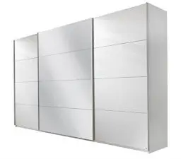 Produktbild: Rauch Möbel Quadra Kleiderschrank, Schwebetürenschrank, 3-türig, inkl. Zubehörpaket Basic 8 Einlegeböden 4 Kleiderstangen, Farbe Alpinweiß, BxHxT 315x229x62cm