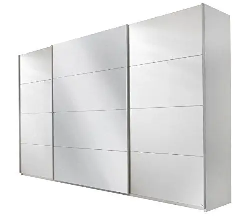 Produktbild: Rauch Möbel Quadra Kleiderschrank, Schwebetürenschrank, 3-türig, inkl. Zubehörpaket Basic 8 Einlegeböden 4 Kleiderstangen, Farbe Alpinweiß, BxHxT 315x229x62cm