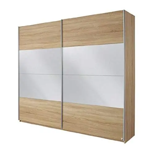 Produktbild: Rauch Möbel Quadra Kleiderschrank, Schwebetürenschrank, 2-türig, mit Spiegel, inkl. Zubehörpaket Basic 3 Einlegeböden 3 Kleiderstangen, Farbe Eiche Sonoma, BxHxT 271x210x62cm