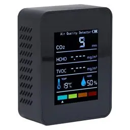 Produktbild: Raumluftqualitätsmonitor, Tragbar Großes LCD-Display Kohlendioxid-Detektor Temperatur-Feuchte-Sensor CO2-Monitor mit PM TVOC HCHO CO2 Sensor, für Home Weinkeller Auto