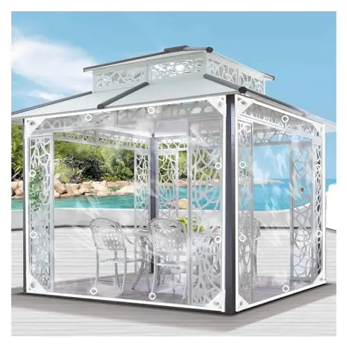 Produktbild: RAUMPA wasserdichte Transparente Plane mit Ösen, PVC-Abdeckplane Durchsichtige Zum Schutz Regen für Außenbereich, Terrassen, Pavillons Gartenmöbel