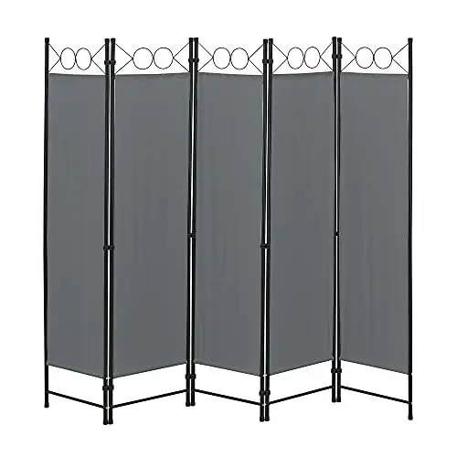 Produktbild: Raumteiler Saragossa 5-teilig 200x171 cm Paravent Trennwand 5-TLG. Sichtschutz Stellwand Spanische Wand Dunkelgrau