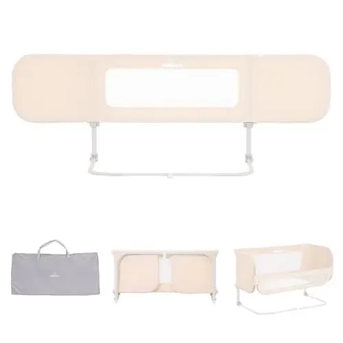 Produktbild: Rausfallschutz Bett Reise 185cm, 2-IN-1 Funktion als Baby Beistellbett und Bettgitter Baby, Rausfallschutz Bett Klappbar, Tragbar Bett Schutzgitter für Kinder, Kinderbettschutzgitter für Reisen- Creme