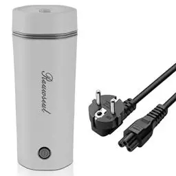 Produktbild: Rauwseul Reise-Elektrisch-Wasserkocher, 350 ml tragbarer Mini-Heizbecher, 3 in 1 Mini-Thermoskanne 304 Edelstahl-Liner, 220V 300W Schnellkoch-Teekanne-Heizbecher, Automatische Abschaltung (Grau)
