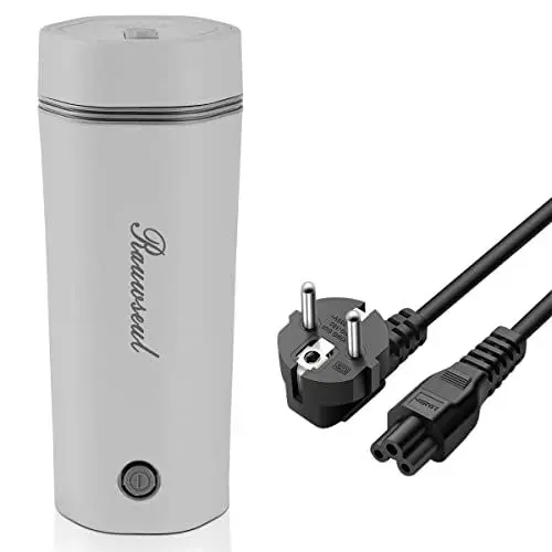 Produktbild: Rauwseul Reise-Elektrisch-Wasserkocher, 350 ml tragbarer Mini-Heizbecher, 3 in 1 Mini-Thermoskanne 304 Edelstahl-Liner, 220V 300W Schnellkoch-Teekanne-Heizbecher, Automatische Abschaltung (Grau)